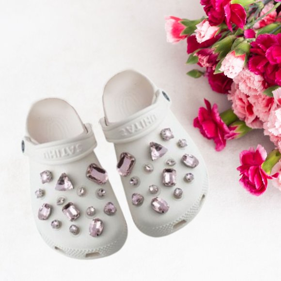 Light Pink Glass Rhinestone Shoe Charms - Picture 11 of 11